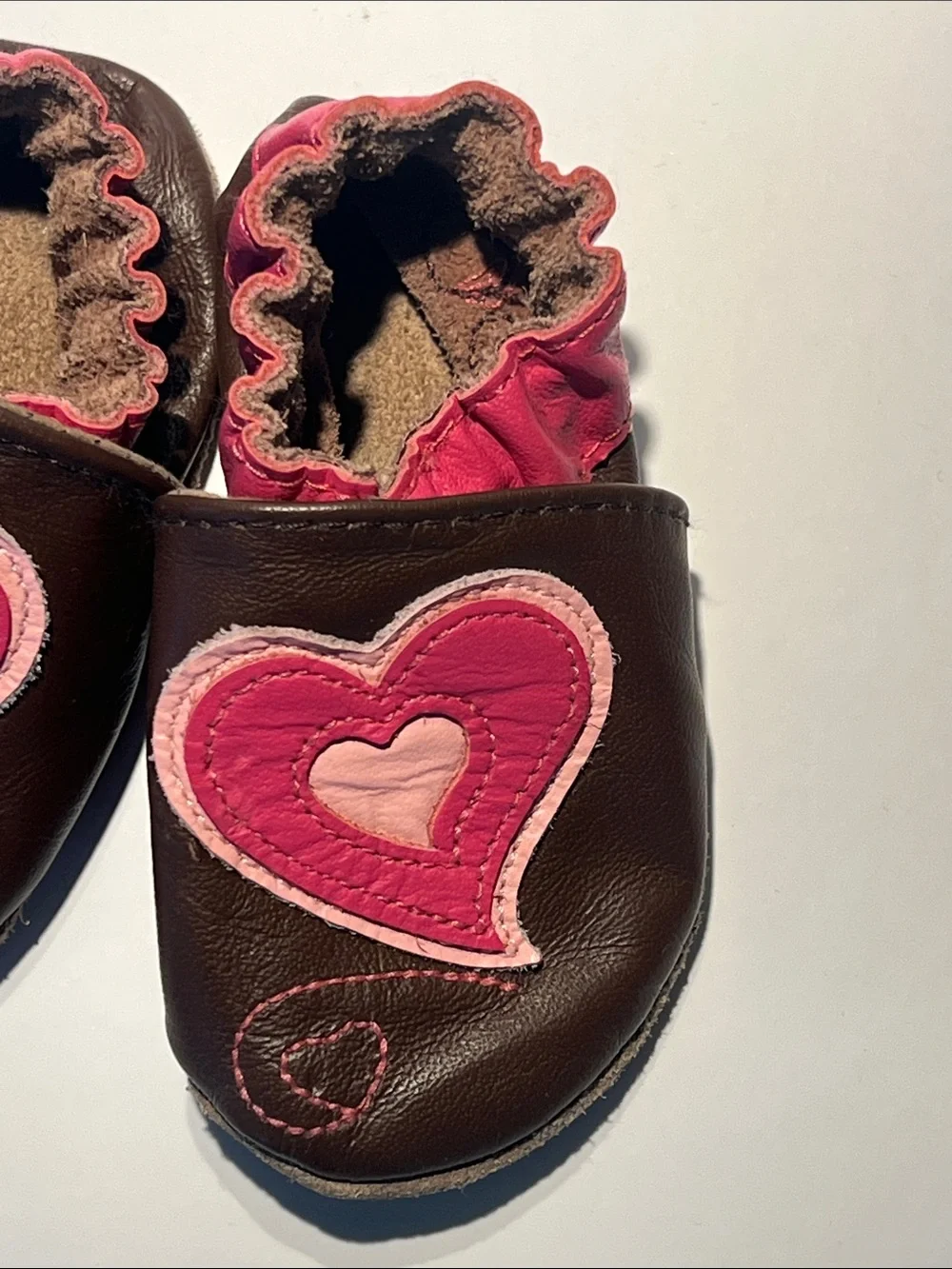 Robeez Dark Brown and Pink Heart Baby Soft-Soled Shoes